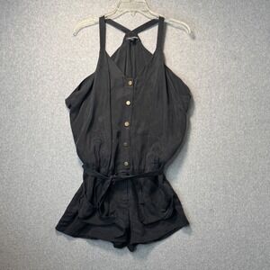 Luxury Designer Relaxed Fit Romper Cupra Rayon Button Front Laila Azhar Size 2